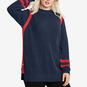 Navy/Red, Varsity-Inspired, Sporty-Chic Pull-Over Sweater